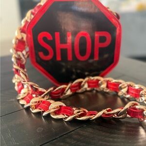 NWT Red and Black Shop Octagon Gold Chain Strap Bag